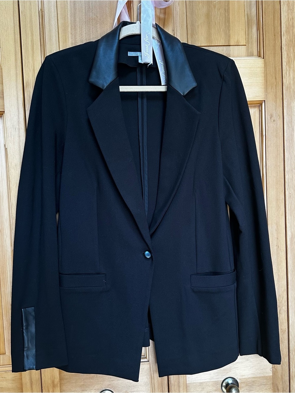 Lemon Tart Black Faux Leather Trim Blazer Size M NWOT #28